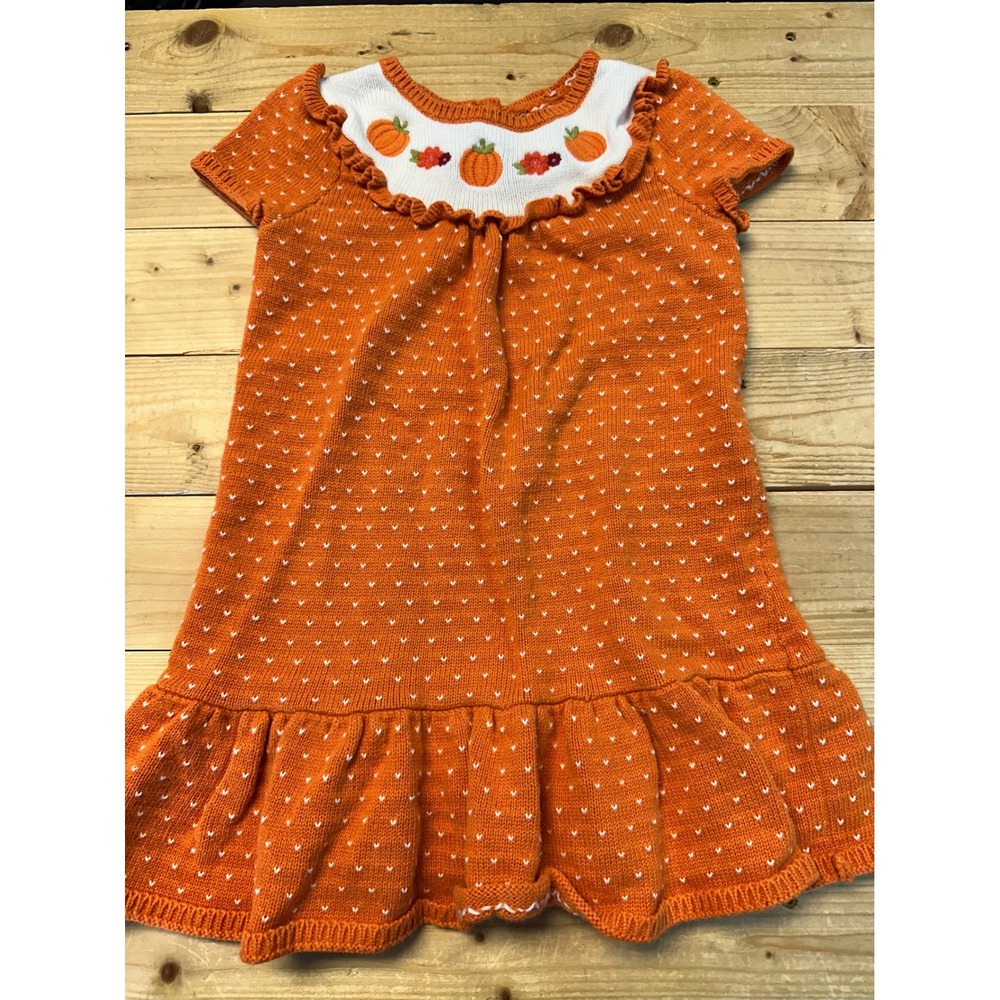 Gymboree Girls Orange Pumpkin Fall Dress - Knit Cotton,‎ Size 4T, Autumn